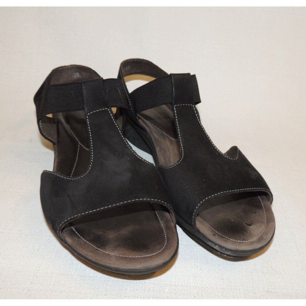 Mephisto Wedge Sandals Women 9 Black Nubuck Comfort‎ Walking Slingback Lagenlook